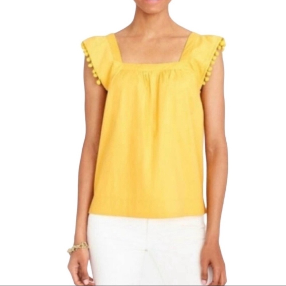 J. Crew Mustard Yellow Shirt with Pom poms